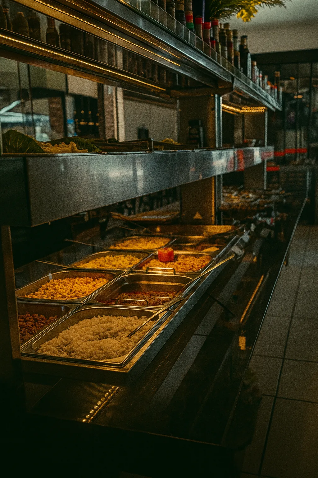 Buffet iluminado à noite