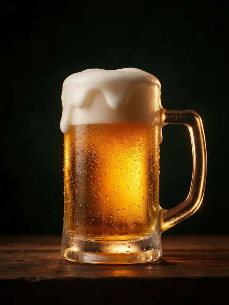 Caneca de chopp gelado transbordando espuma