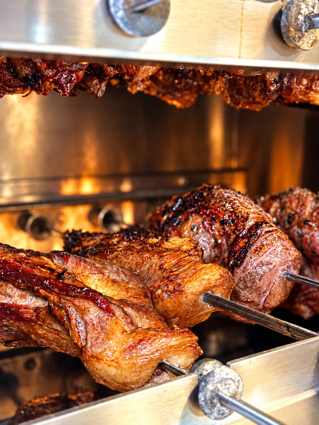 Carnes assando no espeto sobre a brasa