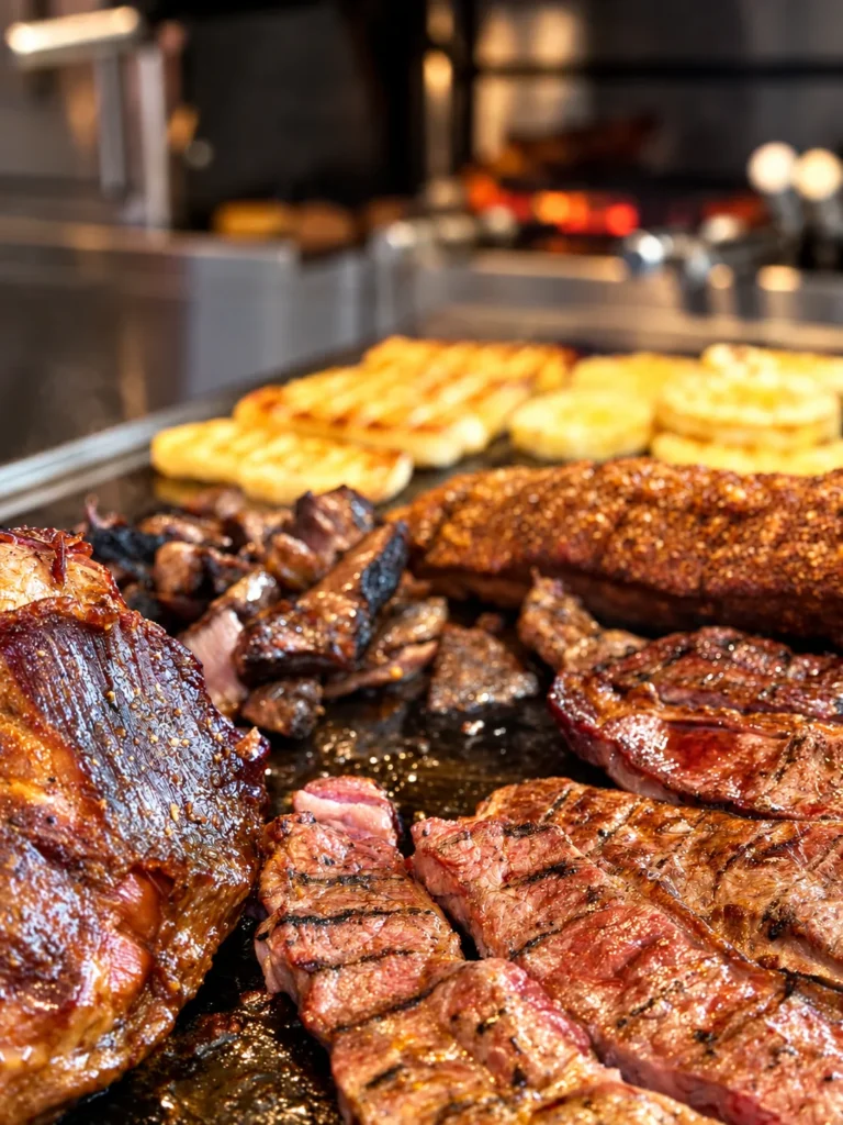 Carnes e queijo coalho na grelha