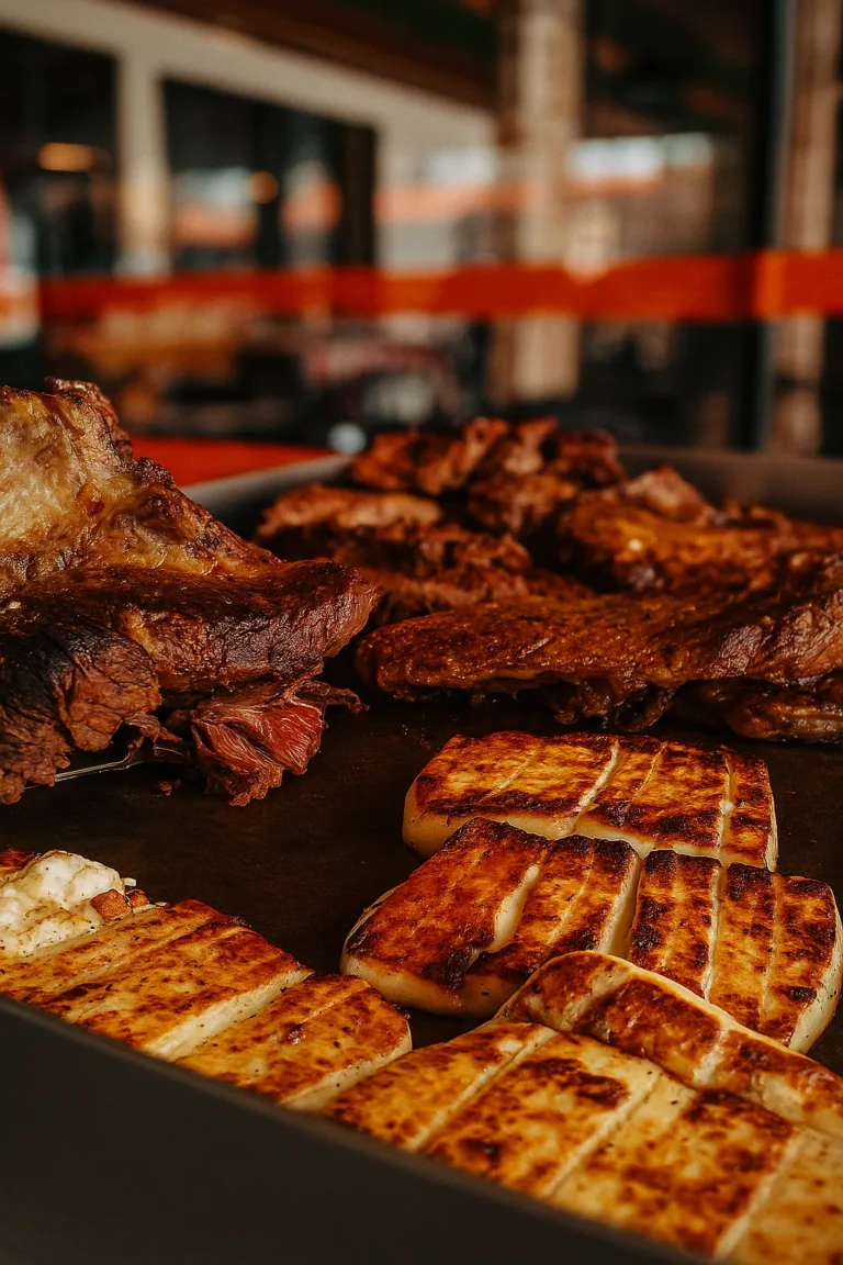 Queijo coalho e carnes na chapa
